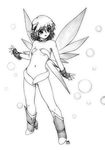  bare_shoulders boots breasts choker collarbone fairy fairy_wings full_body graphite_(medium) greyscale harumachi_nagaaki horns jewelry monochrome navel open_mouth original pointy_ears simple_background small_breasts solo standing traditional_media wings 