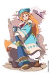  :o animal_ears bad_id bad_pixiv_id bazooka breath_of_fire breath_of_fire_iii copyright_name full_body glasses hat long_hair momo_(breath_of_fire) mortarboard orange_hair pants red_eyes robe solo standing weapon yupii 