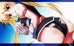  ass blonde_hair covering covering_breasts fate_testarossa highres letterboxed long_hair lyrical_nanoha mahou_shoujo_lyrical_nanoha_strikers md5_mismatch red_eyes solo tappa_(esperanza) torn_clothes 