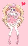  :d big_hair blonde_hair blue_eyes boots bow dress drill_hair eyepatch hair_bow harime_nui kill_la_kill kity long_hair open_mouth pink_bow pink_footwear smile solo strapless strapless_dress twin_drills twintails wrist_cuffs 