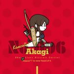  akagi_(kantai_collection) arrow banned_artist bow_(weapon) brown_hair chibi chikage_(kinokodou) english japanese_clothes kantai_collection long_hair solo weapon 