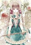  bonnet dress flower flute frills instrument lolita_fashion original purple_eyes ringlets rokuri-eva rose solo sweet_lolita 