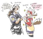  1girl animal_ears commentary crossover english gen_3_pokemon kotone_(pokemon) mightyena njike personification pokemon pokemon_(game) pokemon_hgss police police_uniform ponytail tail twitch_plays_pokemon uniform wolf_ears wolf_tail 