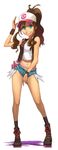  bad_id bad_pixiv_id boots brown_hair coon crop_top crop_top_overhang cutoffs denim denim_shorts exposed_pocket grin hat high_ponytail highres long_hair looking_at_viewer midriff navel panties pink_panties pokemon pokemon_(game) pokemon_bw shiny shiny_skin shirt short_shorts shorts sleeveless smile solo touko_(pokemon) underwear unzipped vest white_shirt wristband 