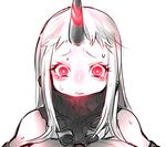  bad_id bad_pixiv_id breasts glowing glowing_eyes gomio_(bb-k) horn kantai_collection large_breasts long_hair red_eyes seaport_hime shinkaisei-kan solo sweat white_hair white_skin 