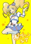  24x24 alternate_form blonde_hair blue_skirt boots cheerleader cure_honey earrings happinesscharge_precure! heart jewelry long_hair magical_girl multicolored multicolored_clothes multicolored_skirt oomori_yuuko open_mouth popcorn_cheer precure puffy_sleeves sketch skirt smile solo twintails wrist_cuffs yellow_eyes 