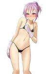  alternate_eye_color bikini blush gloves hair_ornament kantai_collection kurione_(zassou) looking_at_viewer navel pink_hair ponytail purple_eyes shiranui_(kantai_collection) short_hair short_sleeves solo swimsuit tears white_gloves 