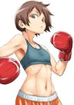  abs bad_id bad_pixiv_id boxing boxing_gloves brown_eyes brown_hair collarbone iguchi_(strawmat) midriff navel original short_hair simple_background solo sports_bra white_background 