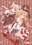  :&lt; amatsukaze_(kantai_collection) anchor_hair_ornament blonde_hair blush brown_eyes choker dress elbow_gloves garter_straps gloves green_eyes hair_ornament hairband hand_on_own_chest heart heart_background kantai_collection long_hair looking_at_viewer mogu_(au1127) multiple_girls open_mouth sailor_dress school_uniform serafuku shimakaze_(kantai_collection) short_dress striped striped_legwear thighhighs two_side_up white_gloves white_hair zettai_ryouiki 