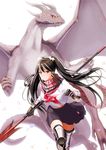  black_hair dragon gauntlets long_hair nanahime original red_eyes school_uniform serafuku solo twintails weapon 