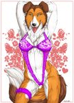  anthro blue_eyes camel_toe canine clothed clothing dog female lingerie looking_at_viewer mammal pinup pose skimpy solo tongue tongue_out translucent truegrave9 