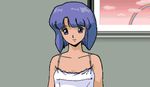  animated_gif blue_hair board_game lowres mahjong nipples no_bra serizawa_miki strip_mahjong super_real_mahjong undressing 