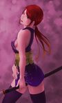  1girl breasts kunimitsu_(tekken) lipstick makeup moku. mole no_mask red_hair scar tekken thighhighs weapon 