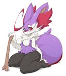  ahoge alternate_color bad_id bad_tumblr_id bespectacled blush braixen breasts freckles fur furry gen_6_pokemon glasses huge_ahoge large_breasts no_humans no_nipples nude pokemon pokemon_(creature) red_eyes round_eyewear shiny_pokemon sitting slugbox snout solo stick thick_thighs thighs wariza 