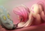 blush butt chain collar cutie_mark discord_(mlp) draconequus duo equine fangs female feral fluttershy_(mlp) friendship_is_magic hair leash long_hair male mammal my_little_pony pegasus pink_hair pussy red_eyes straight surgicalarts sweat wings 