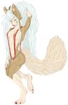  armpits blue_eyes breasts canine caprine clothed clothing dog ear_piercing female fuzzynen goat hair husky hybrid looking_at_viewer mammal nipples piercing skimpy solo standing white_hair 