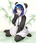  animal_costume bad_id bad_pixiv_id black_legwear blue_hair blush girlfriend_(kari) hibara_eiko looking_at_viewer miyatomo_(hibaraya) panda_costume purple_eyes sitting solo thighhighs 