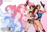  2girls artist_request ass bandage breasts capcom claire_redfield darwin_nunez deviantart_thumbnail female gun jill_valentine multiple_girls pussy resident_evil resident_evil_2 resized torn_clothes weapon 