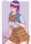  1girl ayane_(doa) bra breasts dead_or_alive large_breasts pixiv_manga_sample purple_hair school_uniform tecmo underwear zenkou 