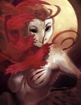  abstract_background avian birds breasts female looking_down owl pumpernickel_parade red_theme scar solo wings 