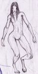  barefoot black_hair breasts canine collarbone dalicris digit-grade dog female flat_chested fur ghost hair inugami long_hair mammal nipples nude pussy sketch solo spirit standing takara_miyutsuki tall thigh_gap traditional_media uncensored wide_hips 
