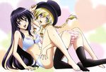  2girls bra breasts cleavage hat kenzen_robo_daimidaler megami panties rikantsu_seabury scan sonan_kyouko striped_panties thighhighs underwear 