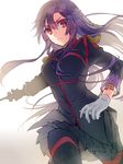  gloves pantyhose purple_hair red_eyes sera_mizuki skirt solo soushuu_senshinkan_gakuen_hachimyoujin tenkuu_sphere uniform 