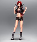  absurdres adapted_costume because-k belt breasts cleavage dagger green_eyes highres katarina_du_couteau league_of_legends long_hair medium_breasts midriff navel red_hair scar solo weapon 
