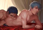  anilingus aomine_daiki blue_hair boxers dark_skin dark_skinned_male kuroko_no_basuke kuroko_tetsuya male_focus male_underwear multiple_boys penguin_frontier realistic sweat underwear yaoi 