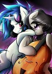  black_hair blue_hair bow_tie cello cutie_mark duo equine eyewear female friendship_is_magic glasses grin hair headphones horn horse looking_at_viewer mammal musical_instrument my_little_pony octavia_(mlp) pony purple_eyes red_eyes secret-pony smile sunglasses teeth two_tone_hair unicorn vinyl_scratch_(mlp) 