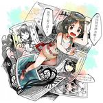  akitsu_maru_(kantai_collection) black_hair brown_eyes diving_mask diving_mask_on_head hair_ornament hat highres itomugi-kun kantai_collection kiso_(kantai_collection) long_hair maru-yu_(kantai_collection) military military_uniform naval_uniform one-piece_swimsuit open_mouth photo_(object) radar school_swimsuit school_uniform serafuku short_hair smile swimsuit text_focus through_screen translation_request uniform wavy_mouth white_school_swimsuit white_swimsuit yamato_(kantai_collection) 