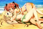  2girls aihara_enju beach bikini black_bullet blonde_hair nyantype red_hair scan swimsuit tina_sprout 