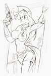  alex_spastic anthro anthrofied applejack_(mlp) belt breasts building chaps cowboy_hat doorway equine female friendship_is_magic gloves gun hair hat holster horse long_hair mammal my_little_pony navel nipples pony ponytail ranged_weapon scarf solo standing weapon 