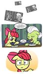  amber_eyes animated apple_bloom_(mlp) black_and_white bow comic confused czudakx duo equine eyes_closed female friendship_is_magic granny_smith_(mlp) grey_hair greyscale hair horse mammal monochrome my_little_pony plate pony red_hair sitting spoon table 