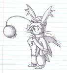  2007 final_fantasy lined_paper looking_at_viewer male mineyl monochrome moogle square_enix traditional_media_(artwork) video_games young 