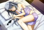  absurdres bloomers breasts chemise cleavage eyepatch eyepatch_removed heterochromia highres infinite_stratos laura_bodewig legs lying non-web_source nyantype official_art on_bed on_side photo_(object) red_eyes shorts silver_hair small_breasts solo strap_slip underwear yellow_eyes 