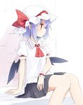  alternate_costume ascot bat_wings hat kazeharu looking_away pointy_ears purple_hair red_eyes remilia_scarlet short_hair sitting solo touhou wings wrist_cuffs 