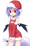  alternate_costume bat_wings hat kazeharu looking_at_viewer open_mouth purple_hair red_eyes remilia_scarlet santa_costume santa_hat short_hair simple_background sketch solo touhou wavy_mouth white_background wings 