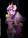  &lt;3 anthro anthrofied black_background breasts cleavage clothed clothing crown cutie_mark elbow_gloves equine female friendship_is_magic gamermac gloves hair horn leggings legwear looking_at_viewer mammal multi-colored_hair my_little_pony navel open_mouth pink_body pink_eyes pinup plain_background pose princess_cadance_(mlp) pussy royalty rubber shiny solo thigh_highs tongue winged_unicorn wings 