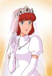  blue_eyes brown_hair castle_of_cagliostro clarisse_de_cagliostro crown dress female gloves jewelry long_gloves lupin_iii necklace solo veil wedding_dress 
