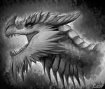  dragon fangs feral male monochrome nude open_mouth ratte scales solo 