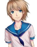  blonde_hair blue_eyes isaki_kaname magurotan male_focus nagi_no_asukara sailor_collar school_uniform smile solo 