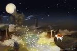  artist_name ein_lee full_moon moon no_humans ookami_(game) reflector_(ookami) sparkle wolf 