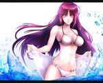  bad_id bad_pixiv_id big.g bikini breasts large_breasts long_hair o-ring o-ring_bikini original purple_eyes purple_hair smile solo splashing swimsuit wading water 