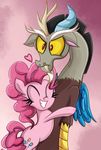  &lt;3 antler antlers beard cutie_mark danielsplatter discord_(mlp) draconequus duo earth_pony equine eyes_closed facial_hair fangs female friendship_is_magic fur hair horn horse hug mammal my_little_pony pink_fur pink_hair pinkie_pie_(mlp) pony red_eyes smile teeth wings 