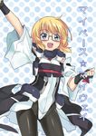  1girl adele_balfetto black_legwear blonde_hair blue_eyes bodysuit female glasses kyoukaisenjou_no_horizon regu solo 