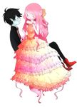  1girl adventure_time bad_deviantart_id bad_id black_hair blush_stickers dress formal gown grey_skin long_hair marshall_lee pink_hair princess princess_bonnibel_bubblegum short_hair smile suit vampire 