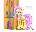  dialog dildo english_text equine female feral fluttershy_(mlp) friendship_is_magic fur hair half-closed_eyes long_hair mammal my_little_pony pegasus pink_hair sex_toy solo standing text wings yellow_fur 