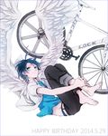  bicycle blue_eyes blue_hair dated ground_vehicle happy_birthday highres hoshiko_(shu-kuri-mu) manami_sangaku school_uniform short_hair wings yowamushi_pedal 
