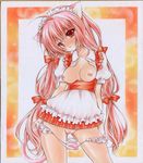  :o animal_ears apron blush breasts cat_ears character_request contrapposto cowboy_shot frilled_panties frills izumo_neko long_hair looking_at_viewer maid maid_headdress medium_breasts nipples original panties panty_pull parted_lips pink_hair pink_panties puffy_short_sleeves puffy_sleeves pussy red_eyes shikishi short_sleeves simple_background solo standing uncensored underbust underwear yellow_background 
